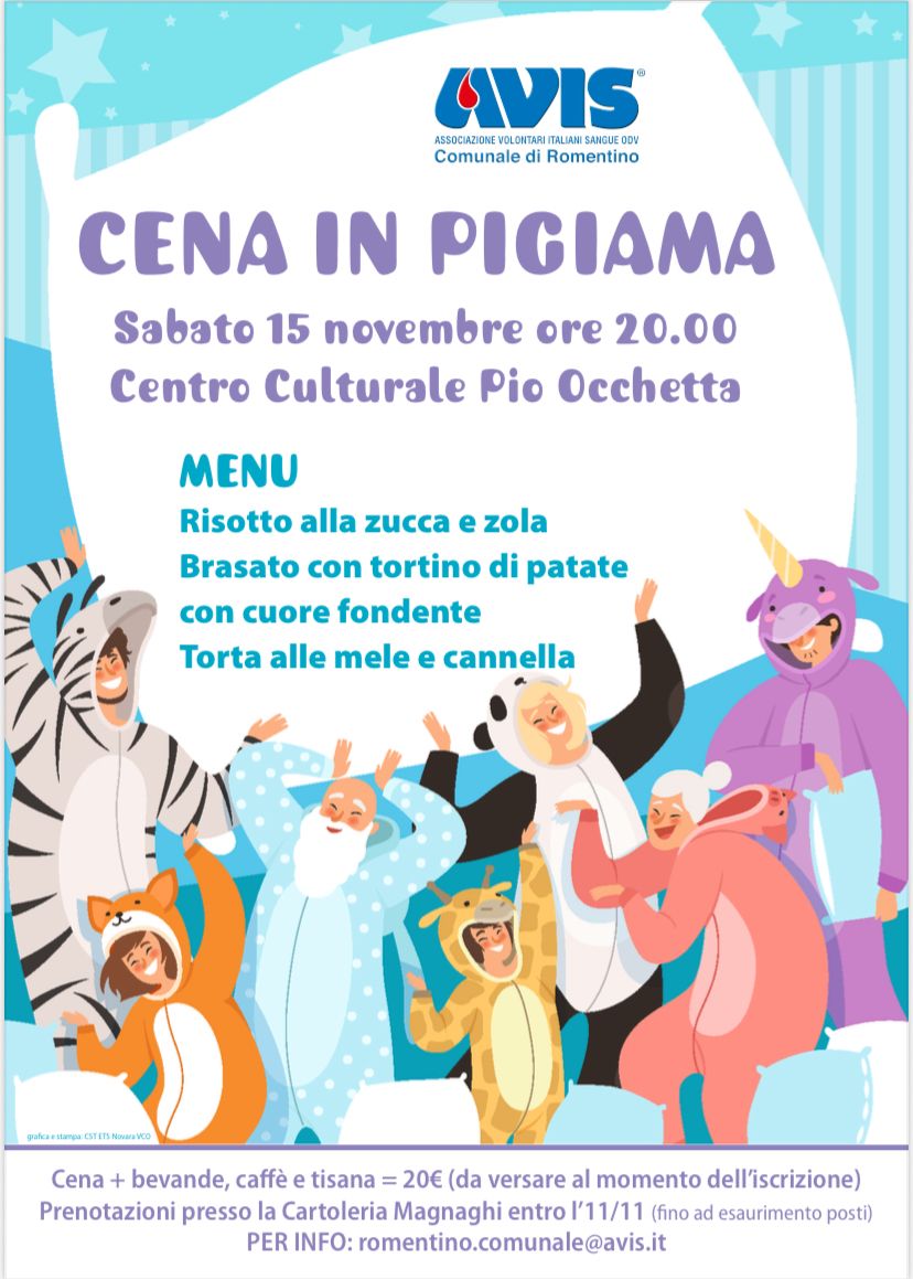 Locandina cena in pigiama Avis Romentino 2025